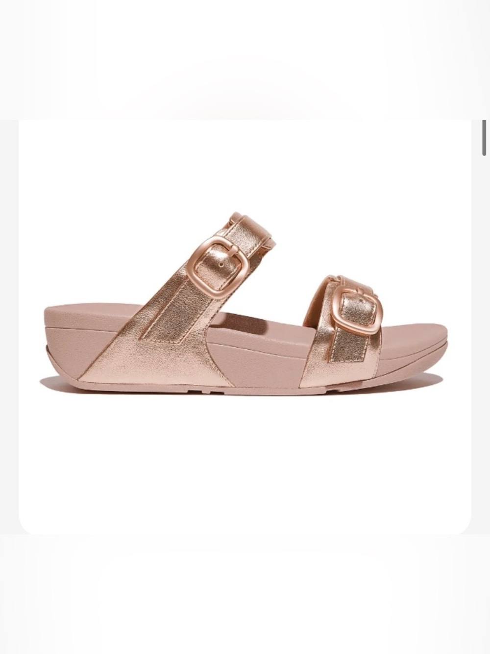 FitFlop Women's Lulu
Adjustable-Buckle Metallic-Leather Rose Gold Slide. Size 10